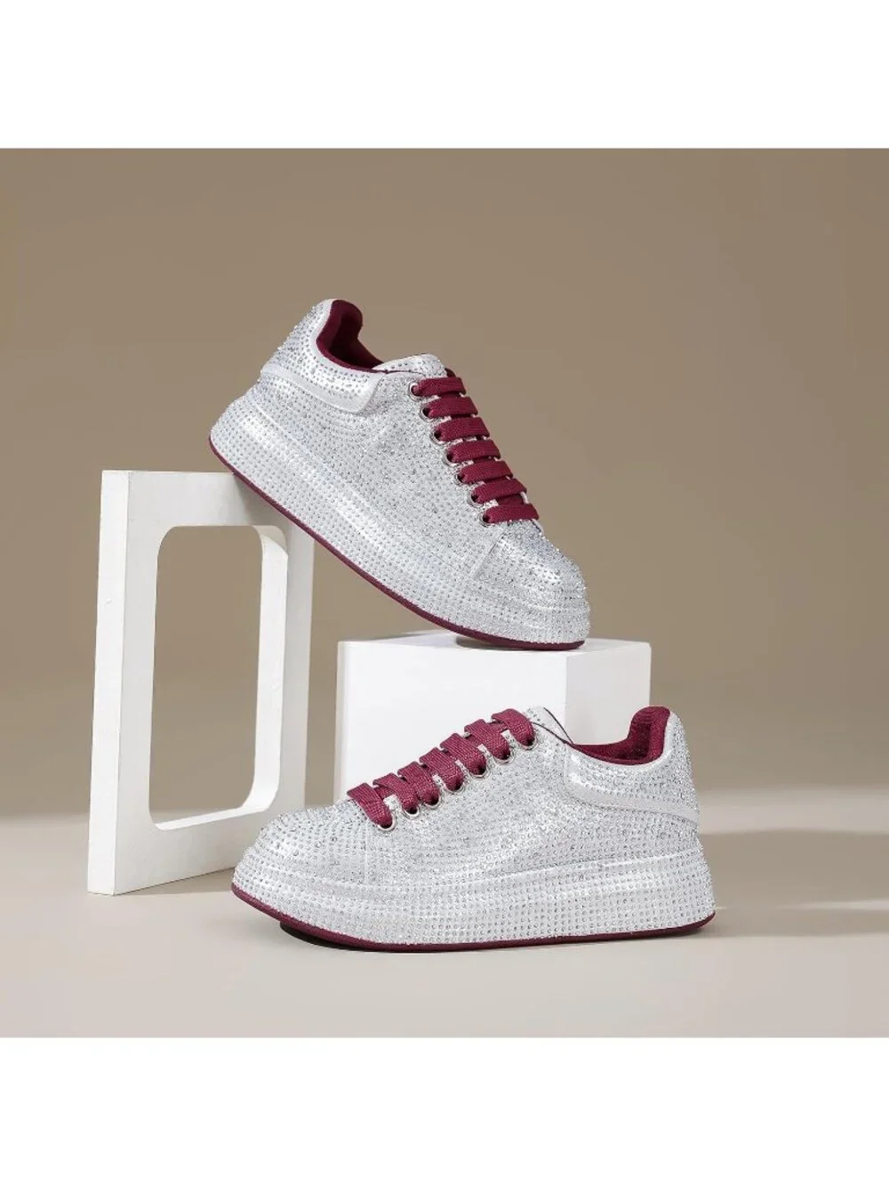Women's Grey Red Glitter Neon Dressy Sparkly Rhinestone Bling Comfort Sneakers